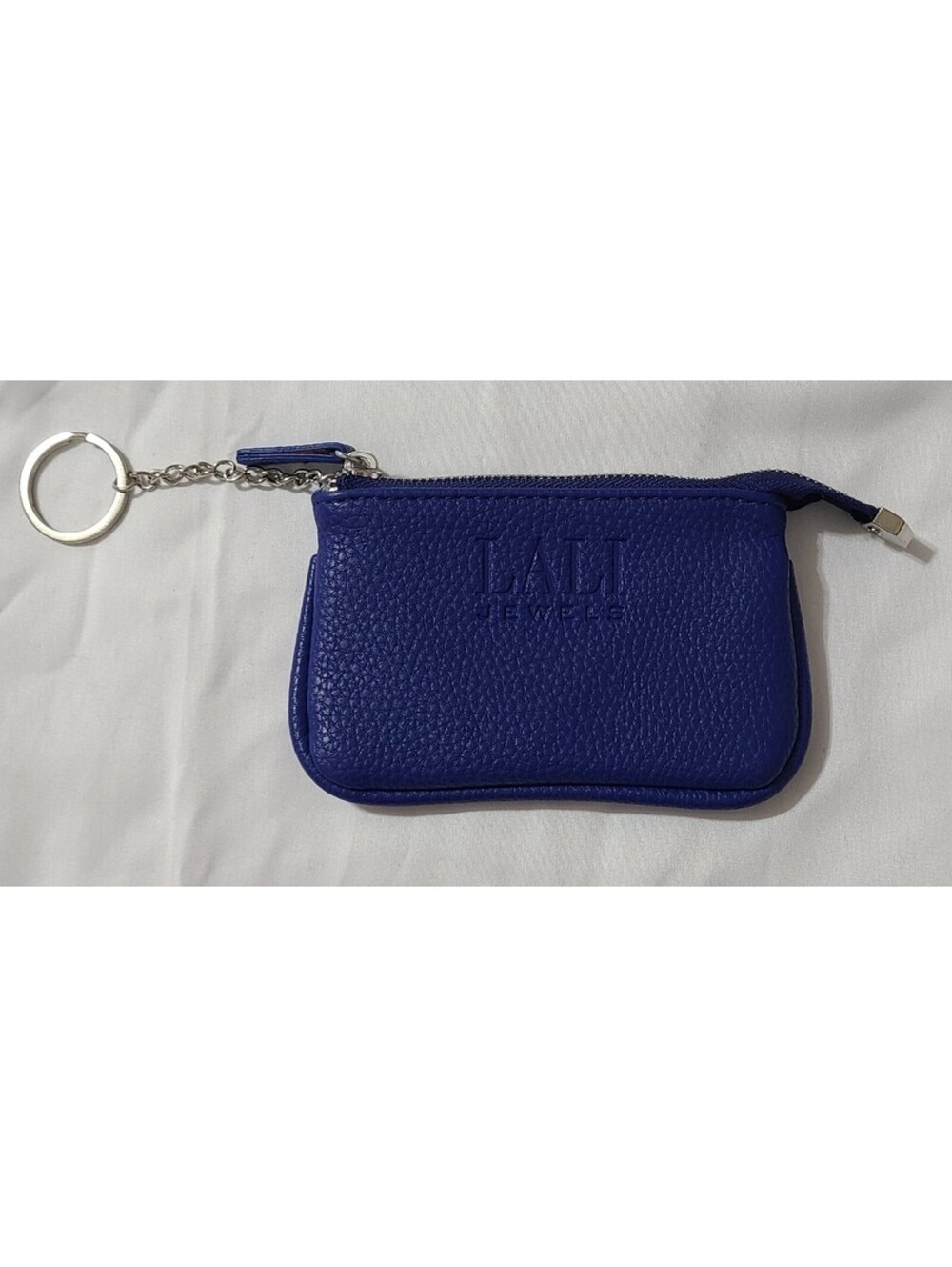 Lali Jewels Pebbled Leather Coin Purse Keychain Womens Sz Small Blue Travel EUC